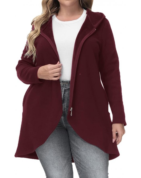 Geenhatt   Fleece Zip up Hoodie Plus Size Curved H...